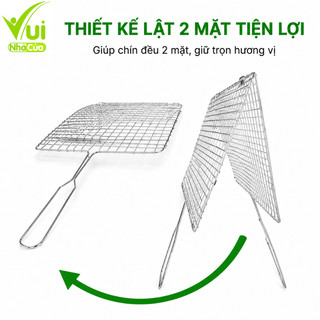 Vỉ Nướng Thịt Inox Lưới Kẹp 2 Tấm Inox Không Gỉ GD209 - Vỉ Inox Lưới Kẹp Nướng BBQ Thịt Cá Cầm Tay