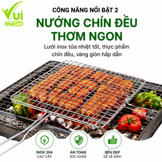 Vỉ Nướng Thịt Inox Lưới Kẹp 2 Tấm Inox Không Gỉ GD209 - Vỉ Inox Lưới Kẹp Nướng BBQ Thịt Cá Cầm Tay