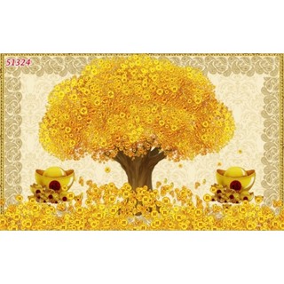 Tranh cây kim tiên, tranh 3D dán tường in trên chất liệu vải lụa (shop tặng kèm keo dán)