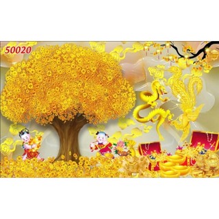 Tranh cây kim tiên, tranh 3D dán tường in trên chất liệu vải lụa (shop tặng kèm keo dán)