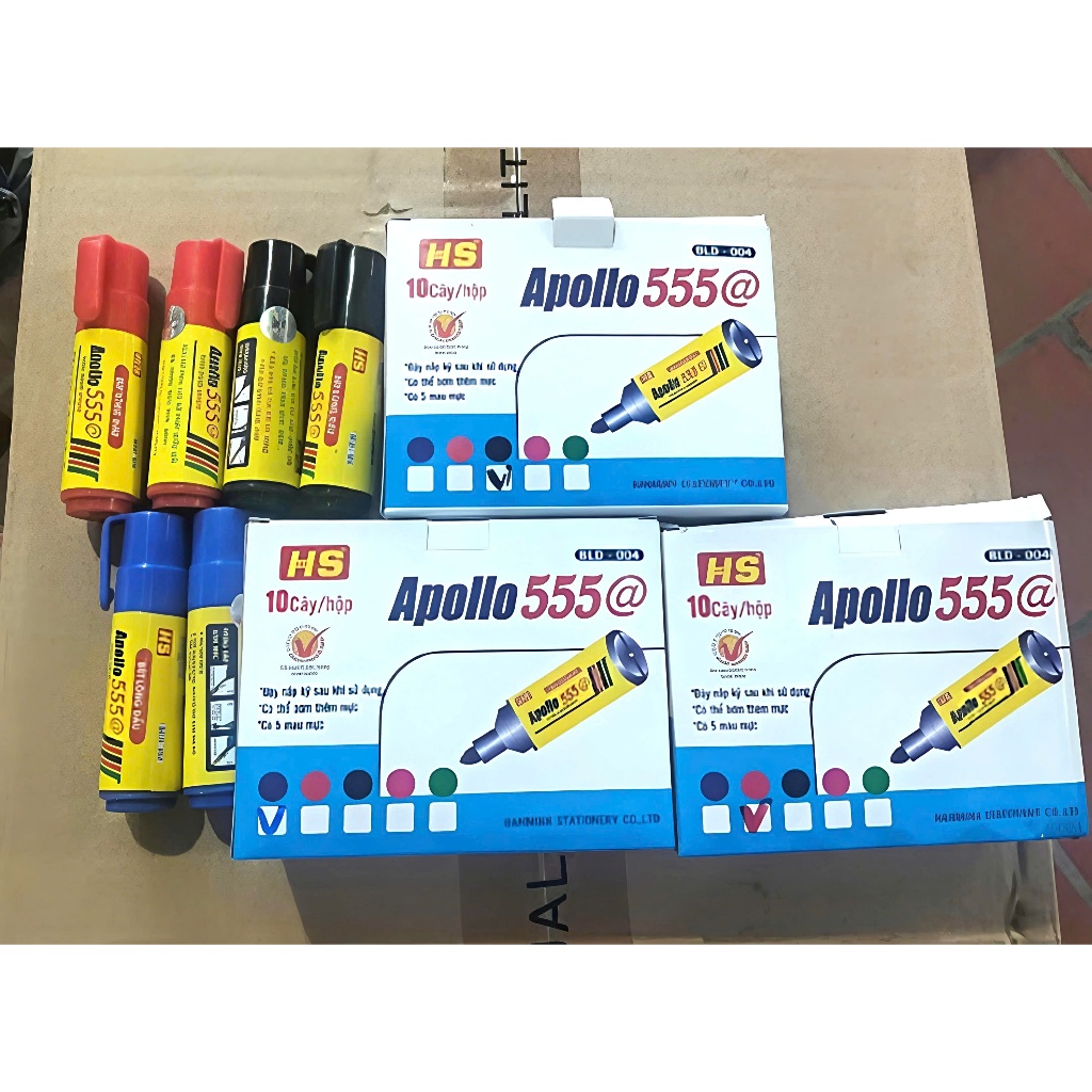 Bút Lông Dầu APOLLO 555 Đẹp (Hộp 10 Cây)