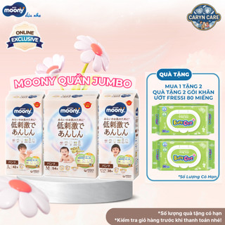 [MUA 1 TẶNG 2] [Gói Jumbo] Tã quần Moony Dịu Nhẹ size M54/L42/XL38/ Dán S54 miếng