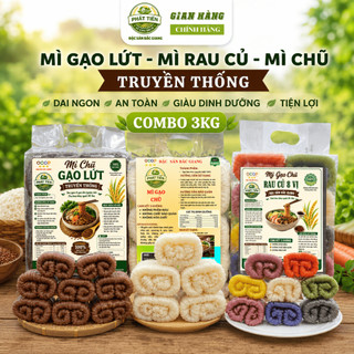 Combo 3kg Mì Chũ Gạo Lứt - Mì Chũ Rau Củ 8 Vị - Mì Gạo Chũ Truyền Thống - Healthy/eat clean - Mì Ăn Kiêng
