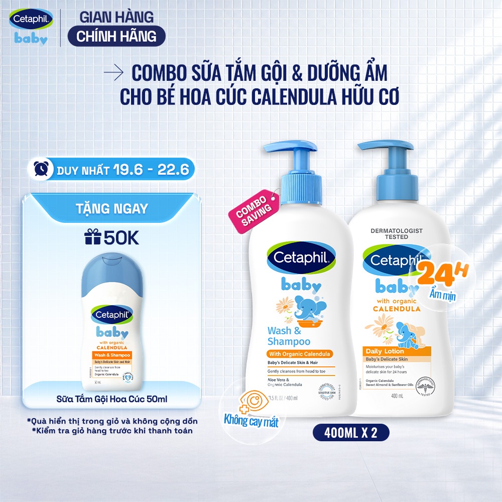[LIVE] Combo Sữa tắm gội + Sữa dưỡng ẩm dịu lành cho bé với Calendula hoa cúc hữu cơ 400ml/chai