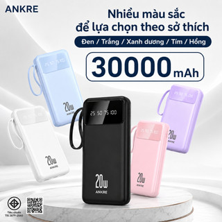 Pin Sạc Dự Phòng ANKRE 20W, Cáp Sạc Kéo Ra Tiện Lợi, Sạc 5 Thiết Bị Cùng Lúc, Màn Hình Hiển Thị LED
