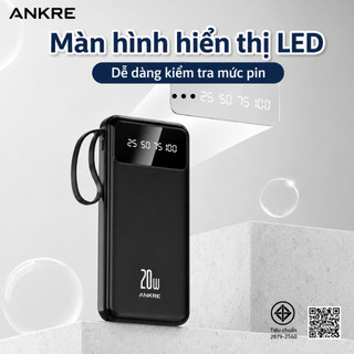 Pin Sạc Dự Phòng ANKRE 20W, Cáp Sạc Kéo Ra Tiện Lợi, Sạc 5 Thiết Bị Cùng Lúc, Màn Hình Hiển Thị LED