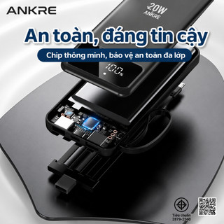 Pin Sạc Dự Phòng ANKRE 20W, Cáp Sạc Kéo Ra Tiện Lợi, Sạc 5 Thiết Bị Cùng Lúc, Màn Hình Hiển Thị LED