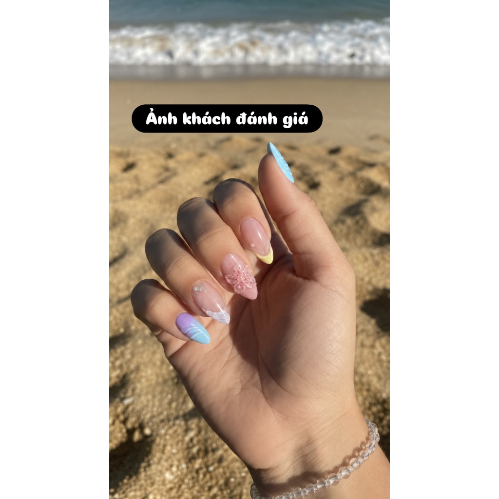 [B04] Nail box tự thiết kế style biển, móng giả tự dán đắp nổi màu sắc nổi bật tặng keo dũa LEUBOX