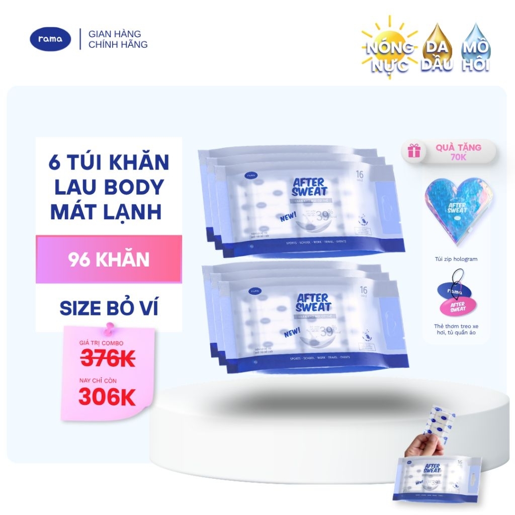 [COMBO QUÀ ĐẶC BIỆT] MUA 6 TẶNG 2 - Khăn khử mùi cơ thể mát lạnh RAMA After Sweat - Tổng 96 khăn đóng riêng
