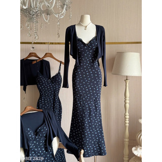 Set Váy Hoa Maxi Đính Nơ Mix Cardigan Chuẩn Linh Hoàng