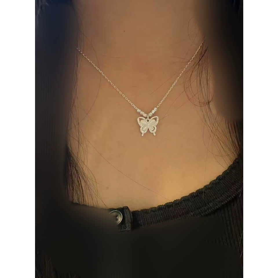 Dây Chuyền Bướm Mạ Bạc Celestial Wings Cao Cấp Nữ - Vòng Cổ Mặt Bướm Đính Xà Cừ Thanh Lịch Sang Trọng