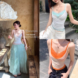 Áo Hai Dây Ren Layer 2 Lớp Sexy Tạo Điểm Nhấn Fancy Mùa Hè Biển Trenddy Trẻ Trung QCCCl1(Ảnh thật)|Dami.Studio