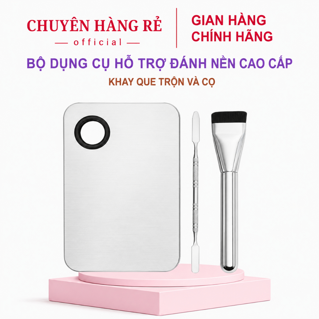 [Mua 5 tặng 1] Dụng Cụ Hỗ Trợ Đánh Nền (Khay Que Trộn Kem, Cọ Dẹt Tán Nền)