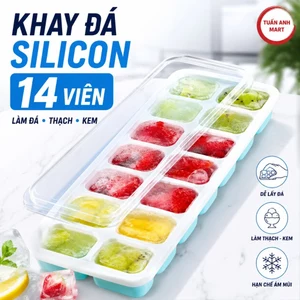 Combo 3 Khay đá Silicon nắp đậy 14 viên, Khay đựng đá tủ lạnh, Làm đá thạch kem bảo quản chống mùi tuyệt đối