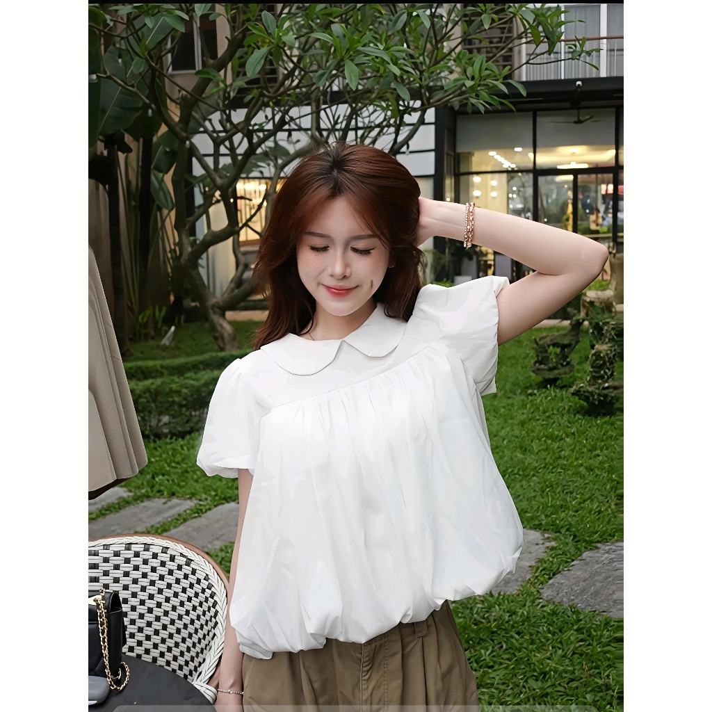 [Che Khuyết điểm Bắp tay]Áo babydoll Nữ Áo Bí Cổ Sen Dễ Thương [FREESHIP]🌸Áo Kiểu Nữ Tay Phồng Phong Cách Ulzzang🌸