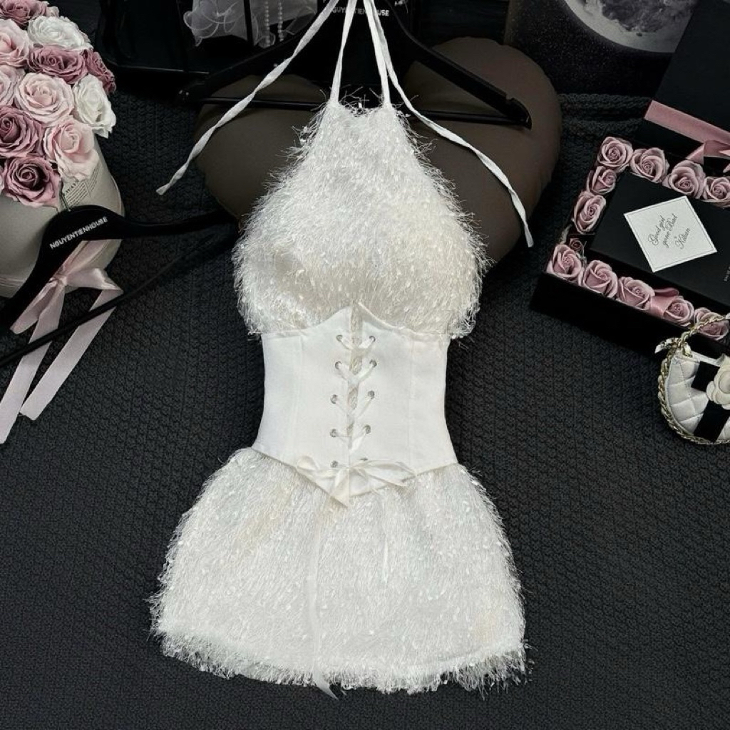 ( Hoả Tốc) Set Yếm Lông Có Mút kèm Quần Bảo Hộ Kèm Corset Eo Fom Đỉnh