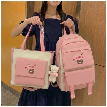 Balo Combo 2 Món, Balo Thời Trang, Balo Nữ, Balo Đi Học - Set Balo 2 Món Gấu Cute Cực Xinh