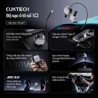 Bộ Tẩu Sạc Xe Hơi CUKTECH CC903P Kèm Cáp C Rút Gọn | 2C1A Công Suất Sạc Max 100W | Bảo hành 18 Tháng