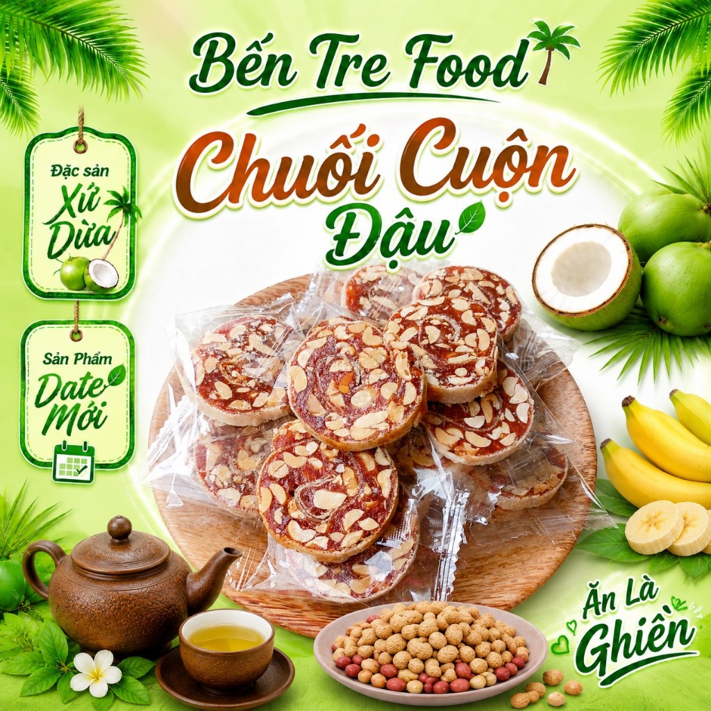 (ĐẶC SẢN BẾN TRE) 500GR KẸO CHUỐI CUỘN ĐẬU CÓ GỪNG KIÊN LONG- ĐẶC SẢN BẾN TRE SHOP