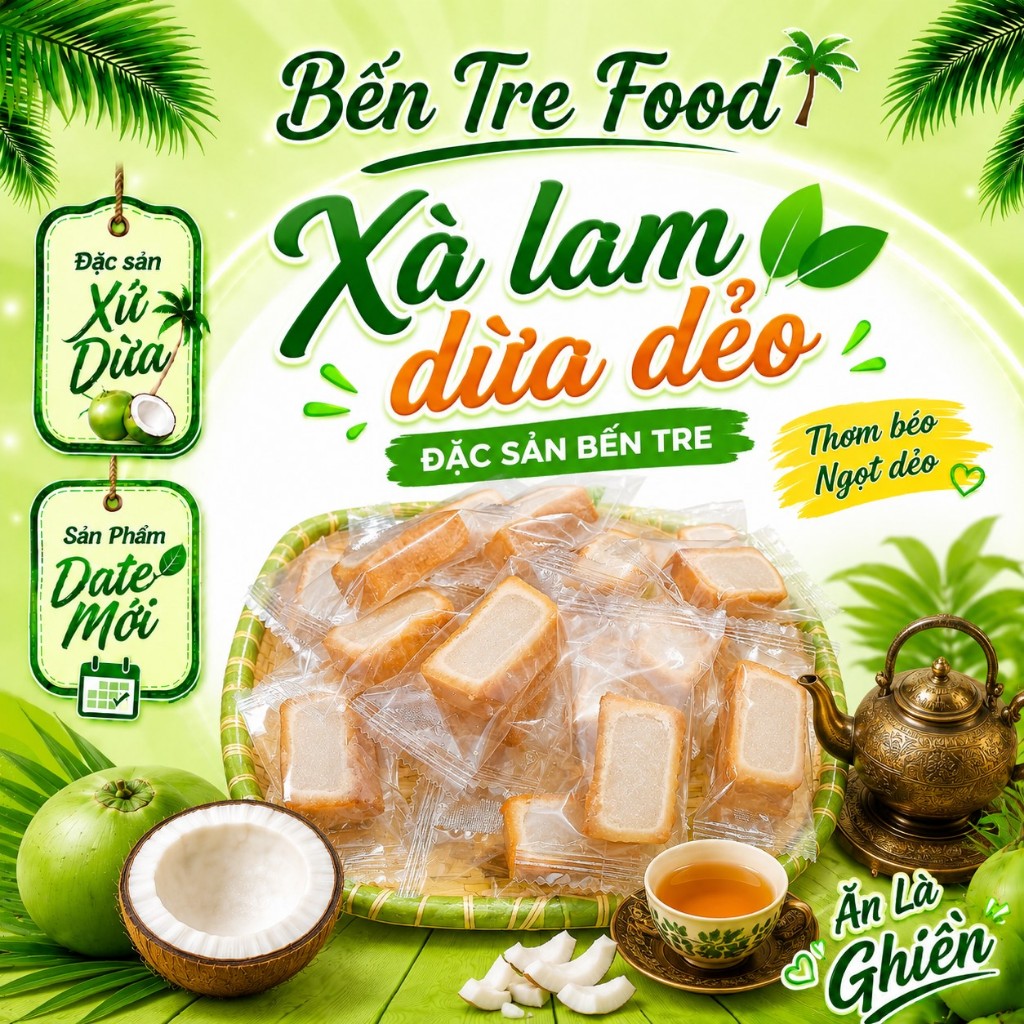 Bánh Xà Lam Nhân Dừa Dẻo mềm dẻo ít ngọt- Đặc Sản Bến Tre