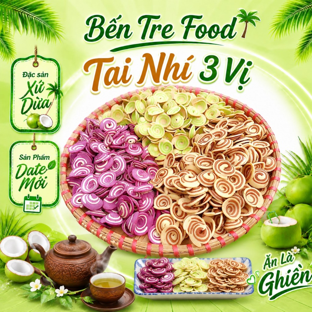 Bánh Tai Nhí Cốt Dừa 3 Vị ( trà xanh-truyền thống-khoai môn)