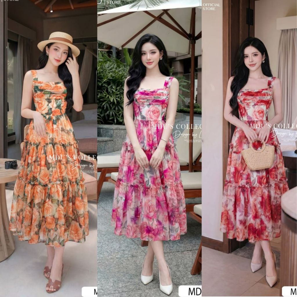 Váy Thiết Kế ADELA DESIGN Tơ Óng Hàn Hai Dây Nữ Tính BST MDU5922
