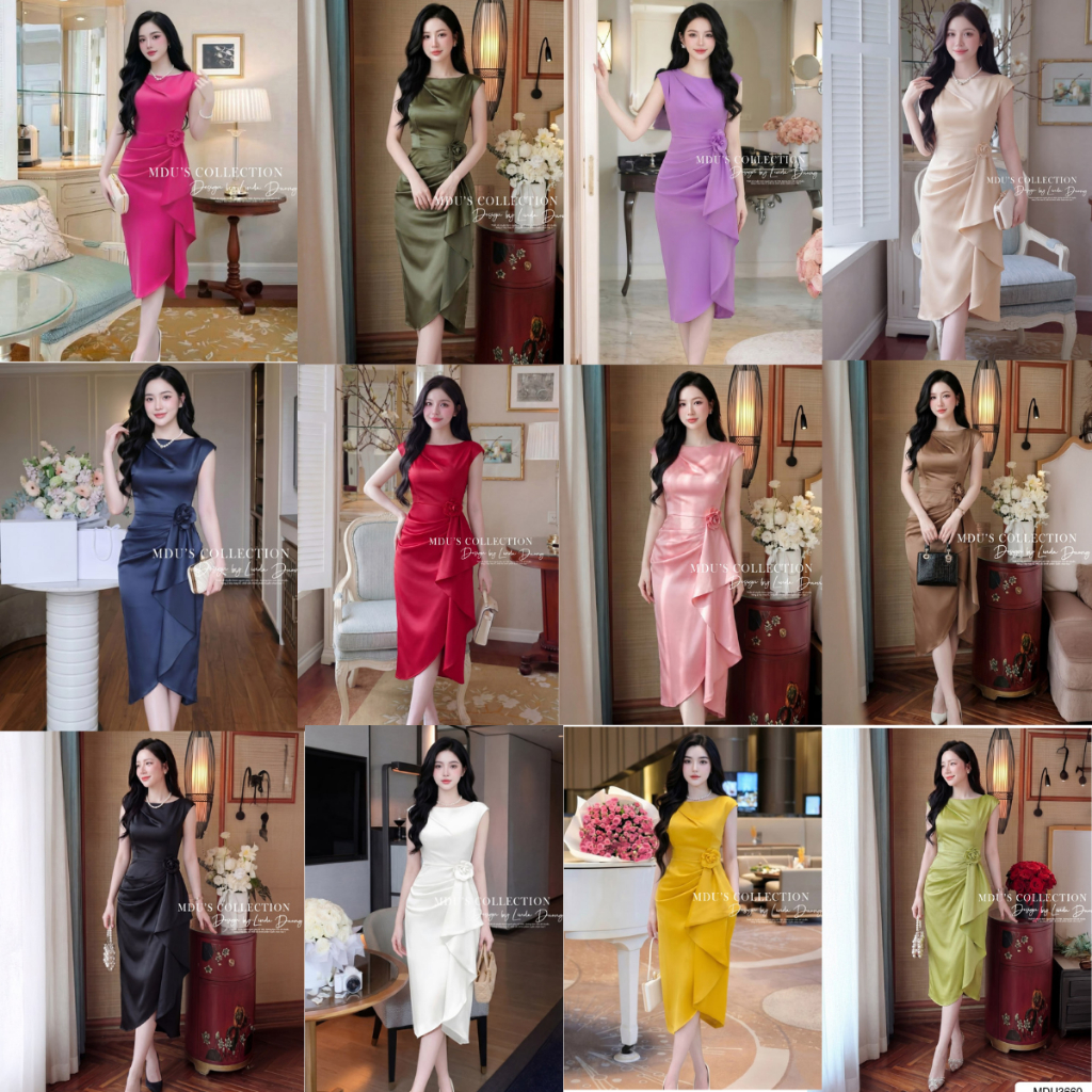 Váy Thiết Kế ADELA DESIGN Lụa Twist Satin Vân Cao Cấp Dành Cho Quý Cô Thanh Lịch BST MDU3278