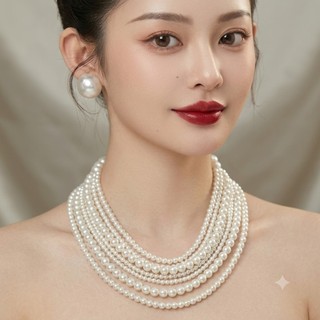 [ DAISYN ] N633 choker dây chuyền áo dài , dây chuyền áo tấc, vòng cổ cưới 8 sợi ngọc trai nhân tạo