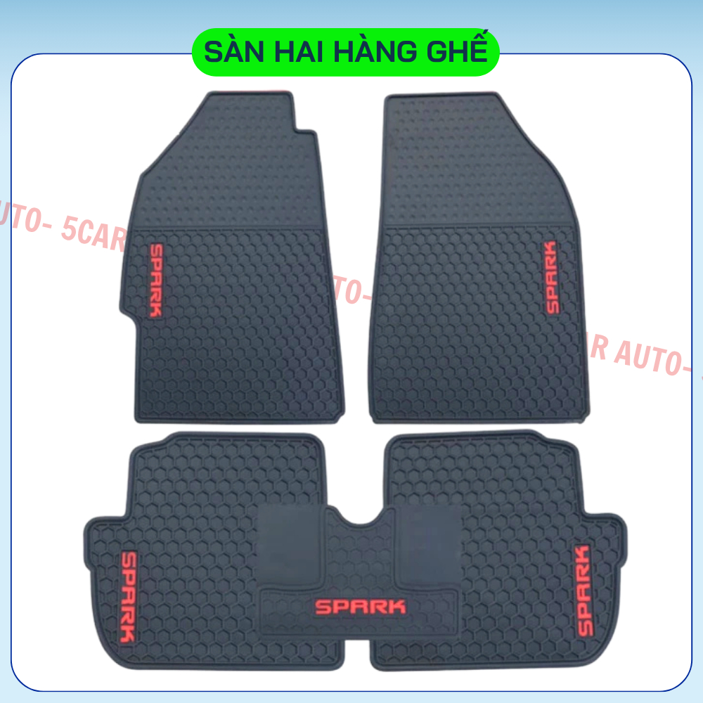 Thảm Lót Sàn Cao Su Xe Chevrolet Spark 2011 - Nay - Cao su đúc Không Mùi , Vừa Khít Form Xe- Chống Nước, Mẫu Chữ Đỏ