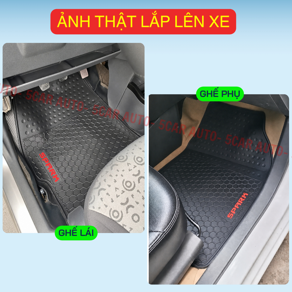 Thảm Lót Sàn Cao Su Xe Chevrolet Spark 2011 - Nay - Cao su đúc Không Mùi , Vừa Khít Form Xe- Chống Nước, Mẫu Chữ Đỏ