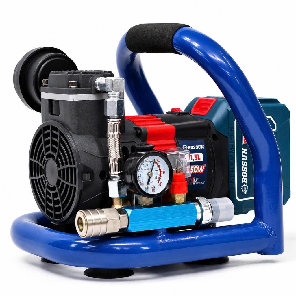 [CHÍNH HÃNG] Máy Nén Khí Pin Bossun BS-AC15PRO Dung Tích 1,5L - Công Suất 350w,Chân Pin Phổ Thông M21, Bảo Hành 12 Tháng