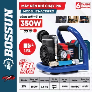 Máy nén khí Bossun BS-AC15PRO áp lực nén 8 Bar - Động cơ không chổi than BL Motor siêu êm Máy bơm mini 350W
