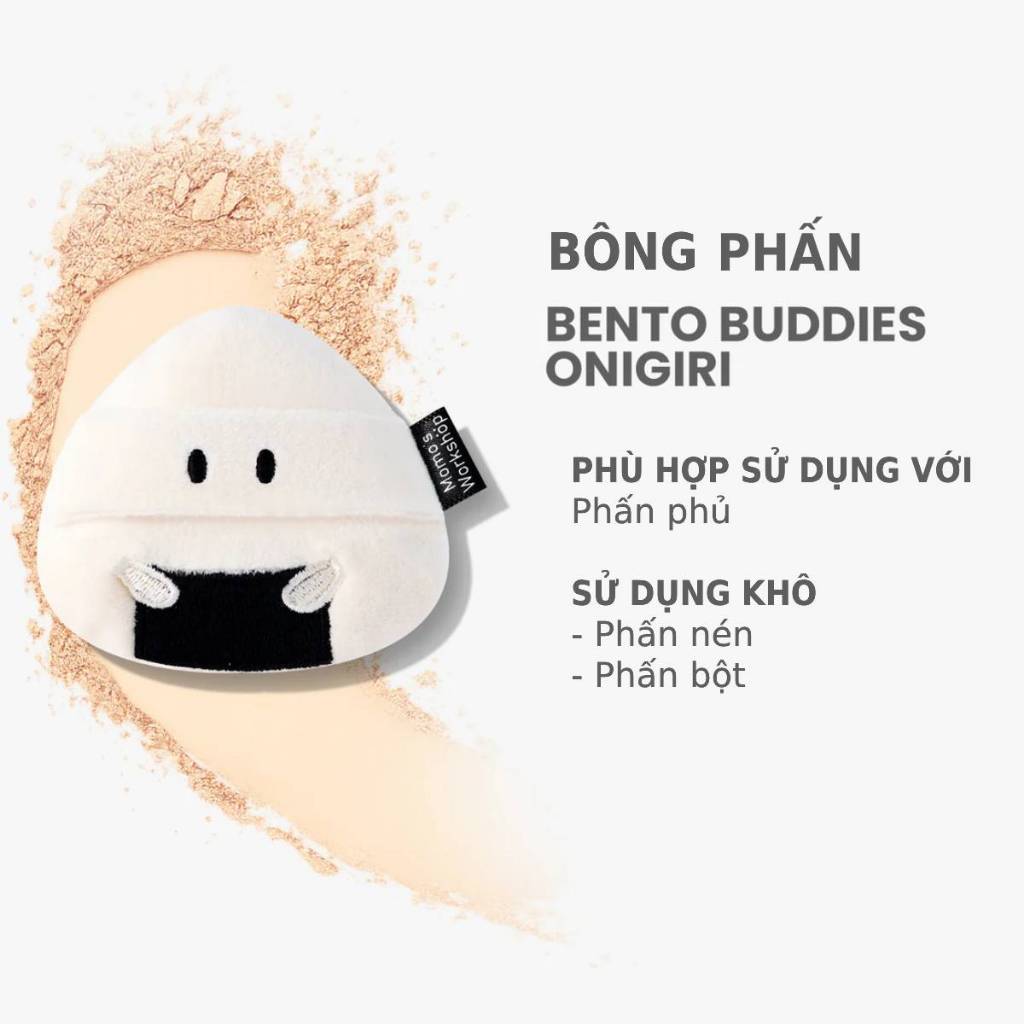 Bông Phấn Phủ Cao Cấp Mềm Mịn, Kiềm Dầu, Cố Định Nền Momo's Workshop Bento Buddies Velour Smoothie Puff - Onigiri 1pcs