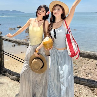 (HAVANA) Quần suông kẻ sọc cotton đũi lưng chun basic #323.03 QTH18