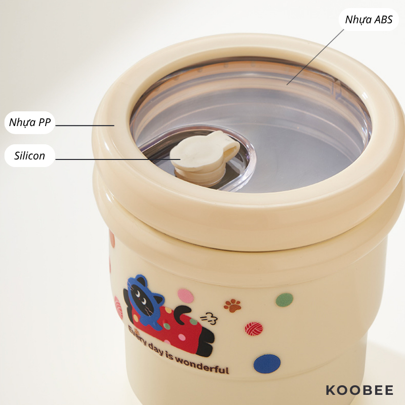 Cốc Inox 304 Kèm Ống Hút 420ml KOOBEE - Ly Inox 2 Lớp Cách Nhiệt Nắp Kín Chống Tràn Uống Nóng Lạnh | 390