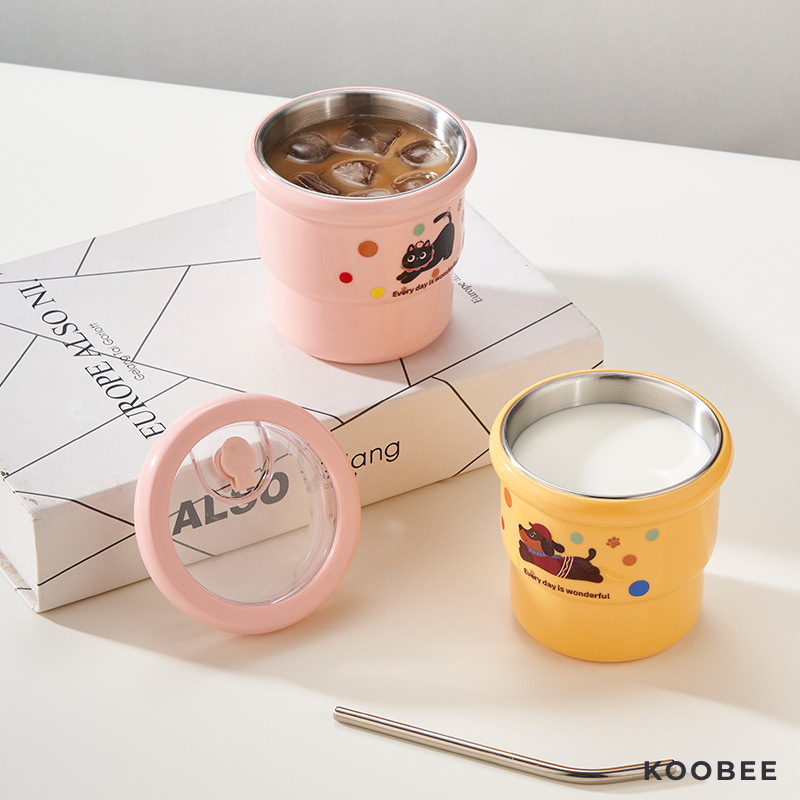 Cốc Inox 304 Kèm Ống Hút 420ml KOOBEE - Ly Inox 2 Lớp Cách Nhiệt Nắp Kín Chống Tràn Uống Nóng Lạnh | 390