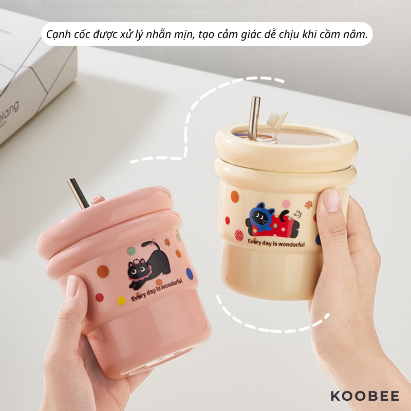 Cốc Inox 304 Kèm Ống Hút 420ml KOOBEE - Ly Inox 2 Lớp Cách Nhiệt Nắp Kín Chống Tràn Uống Nóng Lạnh | 390