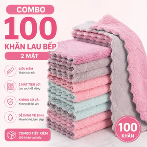 Combo 100 Khăn Lau Bếp Hai Mặt Đa Năng Mềm Mịn 13x20cm.