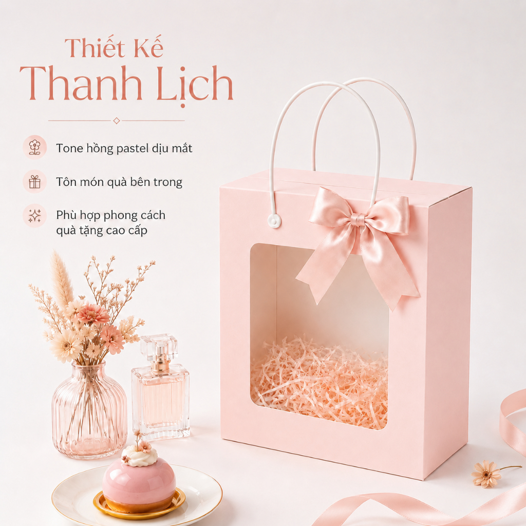 Combo 100 Hộp Quà Tăng Tự Gấp Màu Hồng Sang Trọng Quai Xách Chắc Chắn Nhiều Kích Thước