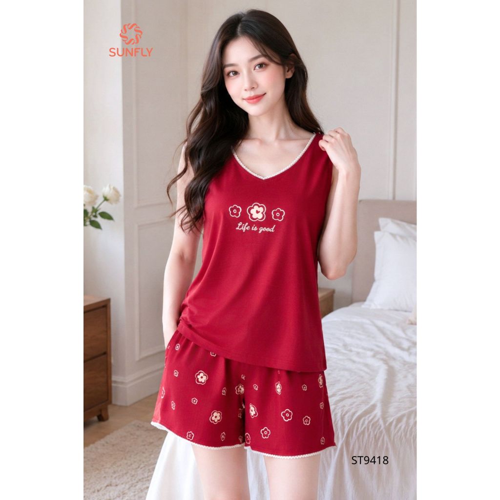 ST9418 Đồ bộ mặc nhà nữ cotton compact áo sát nách quần sooc