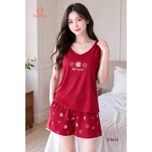 ST9418 Đồ bộ mặc nhà nữ cotton compact áo sát nách quần sooc