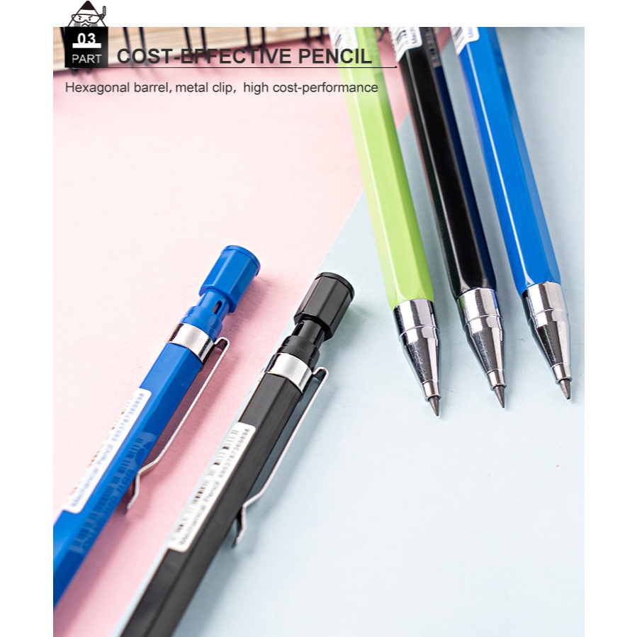 Bút Chì Bấm M&G 2B 2.0mm Kèm Chuốt Chì – Thân Lục Giác Chống Trượt, Cho Học Sinh & Vẽ Phác Thảo