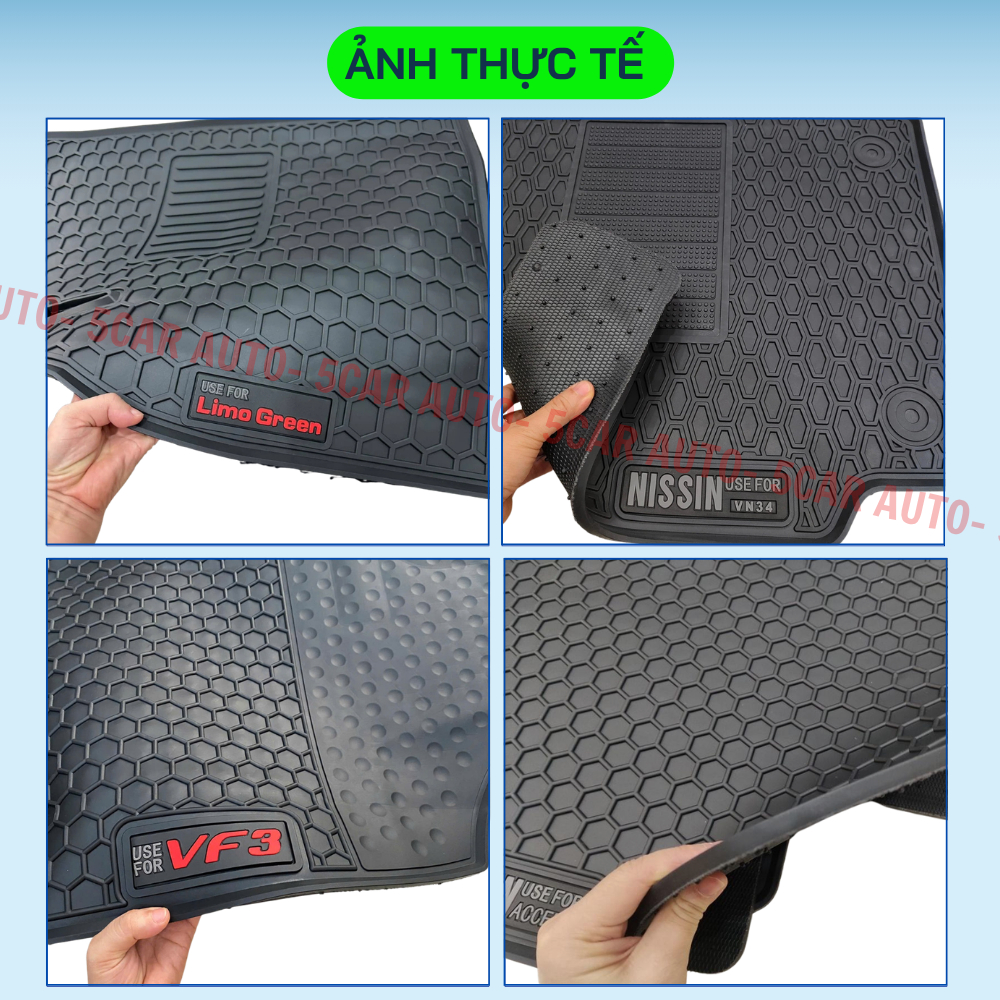 Thảm Lót Sàn Cao Su Xe Limogreen, VF3,  VF5, VF6, VF7, VF8, VFE34, Fadil, Herio, Nerio, MPV7, EC Van, Minio green