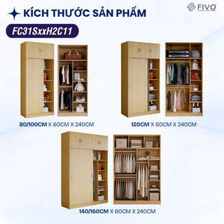 Tủ Quần Áo Gỗ FIVO FC31 Màu Full Gỗ, Gỗ Chống Ẩm, Cửa Lùa Thiết Kế Nhiều Ngăn, Trả Góp 0%, Freeship + Free lắp đặt