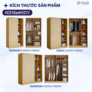 Tủ Quần Áo Gỗ FIVO FC31 Màu Full Gỗ, Gỗ Chống Ẩm, Cửa Lùa Thiết Kế Nhiều Ngăn, Trả Góp 0%, Freeship + Free lắp đặt