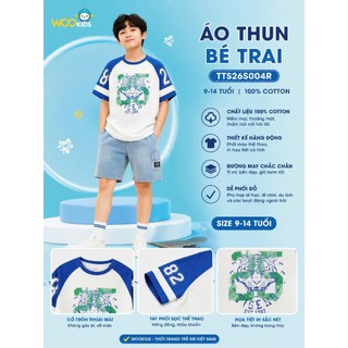 Áo Thun Bé Trai WooKids TTS26S004R | 9-14 Tuổi | 100% Cotton | Áo Thun Tay Ngắn In Hổ Năng Động