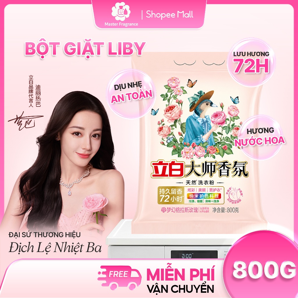Bột giặt Liby 800g hương nước hoa Pháp thơm lâu 72h, Bột giặt tay và máy giặt cửa trên chống bám cặn