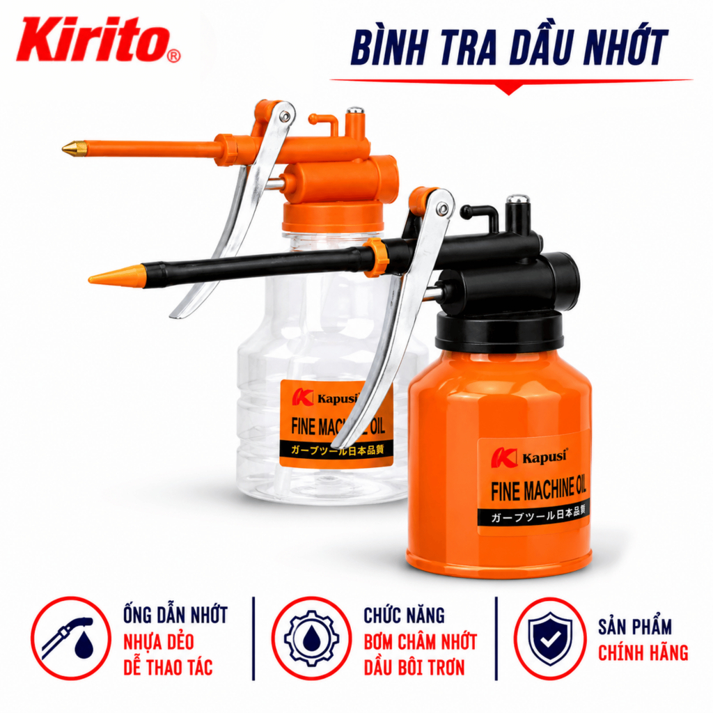 Bình Châm Nhớt Kapusi 250ML Sắt & Nhựa Trong,Bình Vịt Tra Dầu Chuyên Dụng Cho Garage Xưởng Sửa Chữa