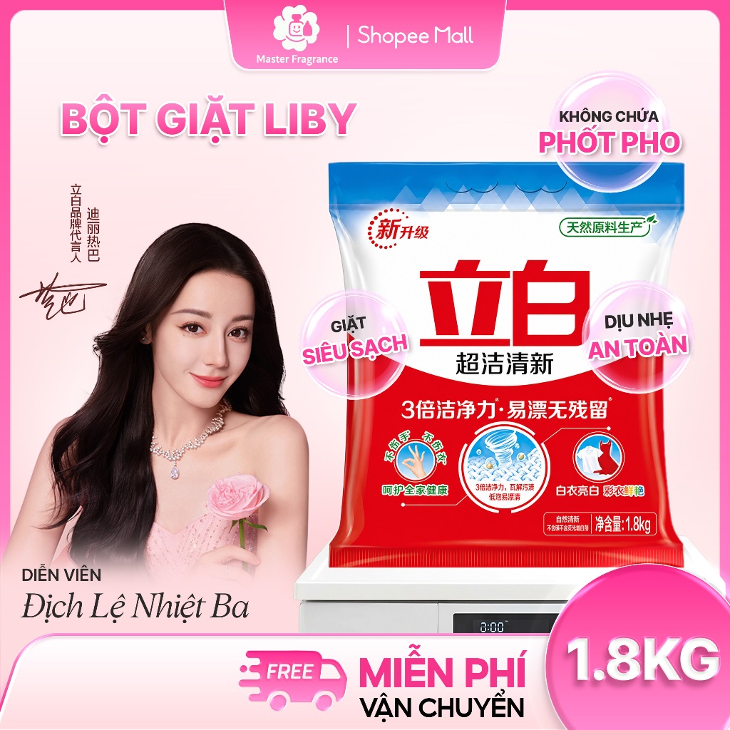 Bột giặt Liby siêu sạch 1.8KG không chứa Phốt Pho, Bột giặt quần áo an toàn cho da tay dễ hòa tan