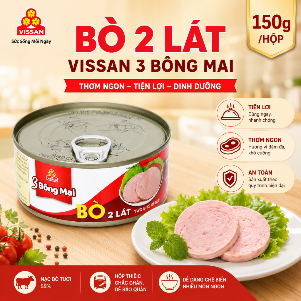 [ COMBO 10 HỘP ] Bò 2 Lát 3 Bông Mai Vissan – Chính Hãng Date 2029, HSD 36 Tháng, Ăn Liền Tiện Lợi